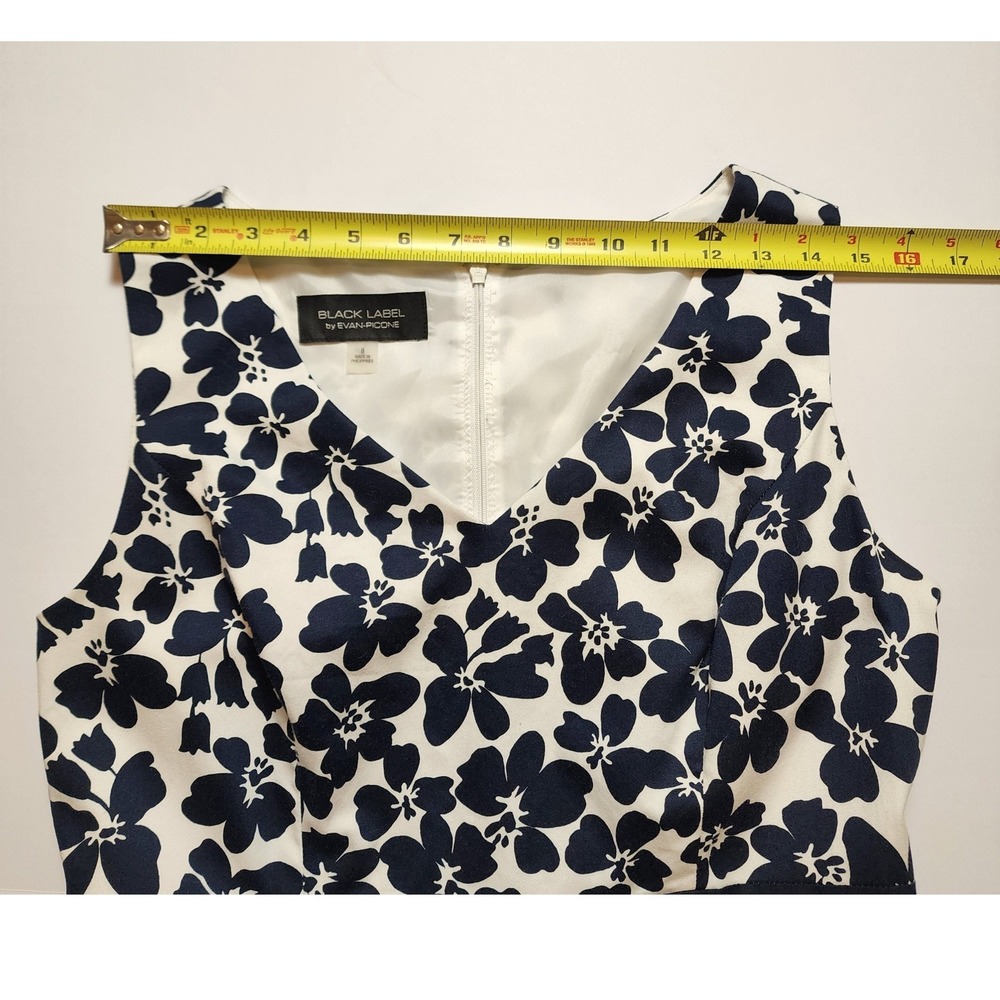 Black Label by Evan-Picone Navy White Floral Fit Flare Dress Size 8 Sleeveless - Picture 9 of 11